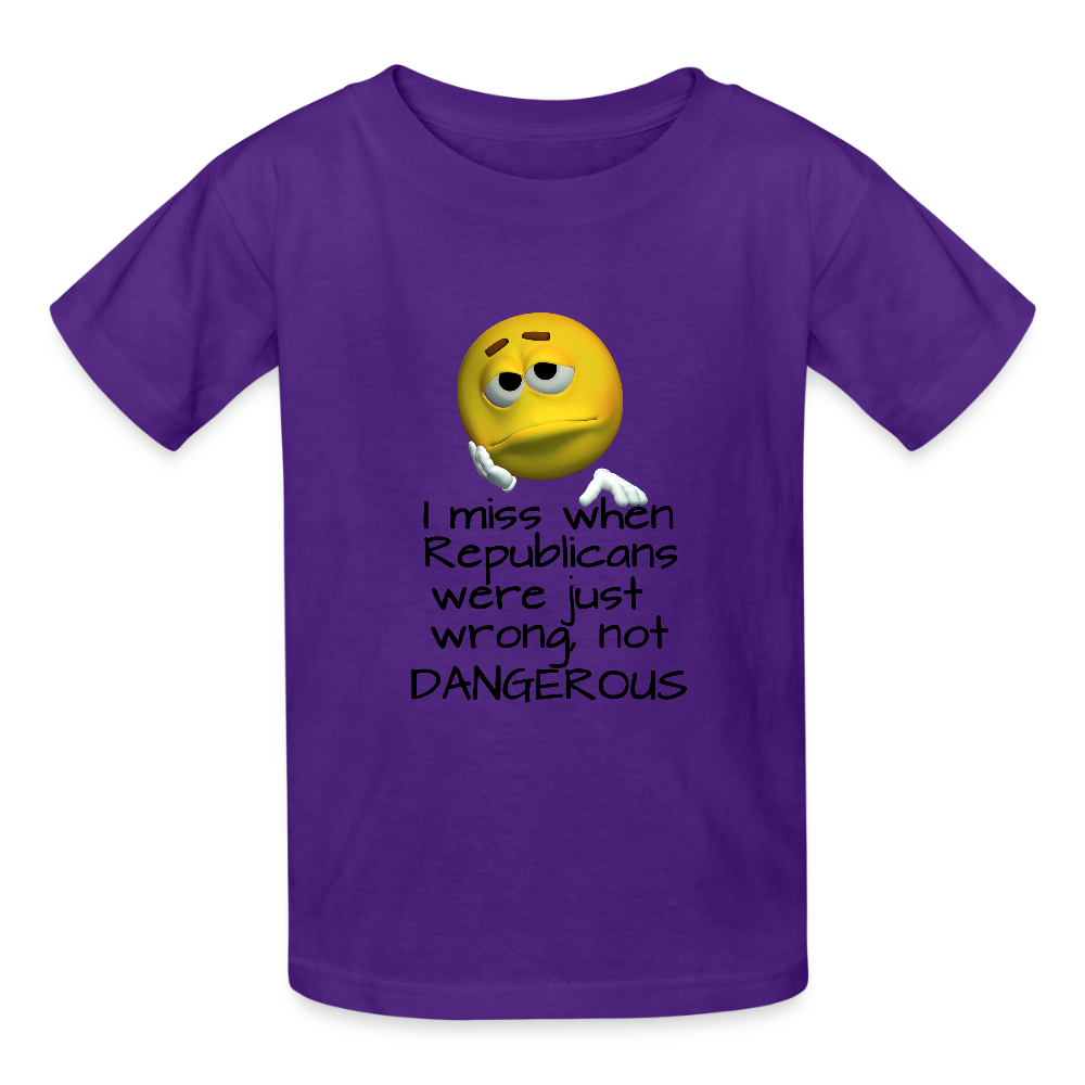 Republicans - Wrong not Dangerous - Anti-Republican Protest T-Shirt - (Black Letters) - Youth T-Shirt - purple